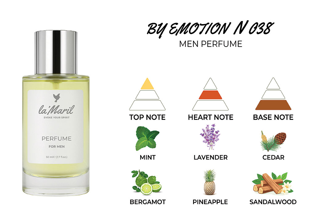 by-emotion-lamaril-Türkiye'nin-en-iyi-erkek-parfümü Lemon Zest, Bergamot, Mint, Artemisia Lavender, Pineapple, Geranium, Green Notes Sandalwood, Cedar, Amberwood, Iso E Super, Tonka Bean lamaril-Türkiye'nin-en-iyi-erkek-parfümü