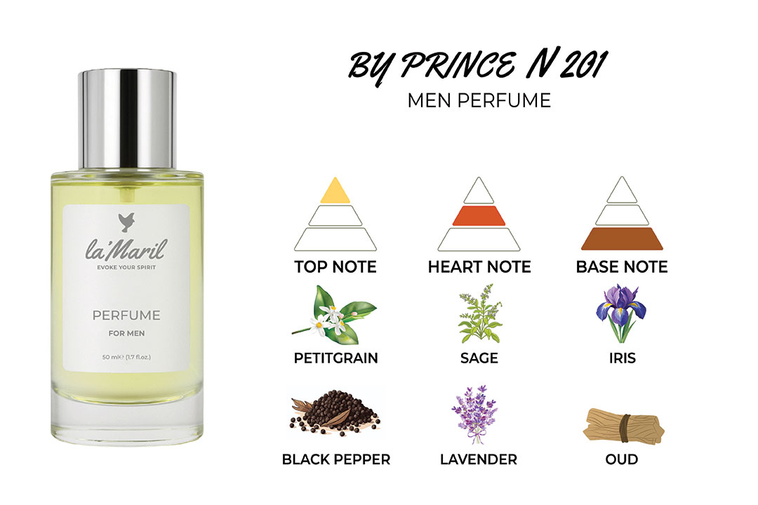 by-prince-lamaril-Лучший-мужской-парфюм Neroli, Bergamot, Black Pepper, Petitgrain Black Pepper, Lavender, Cardamom, Juniper Berries, Sage Vetiver, Oakmoss, Iris, Leather, Agarwood (Oud) Лучший-мужской-парфюм