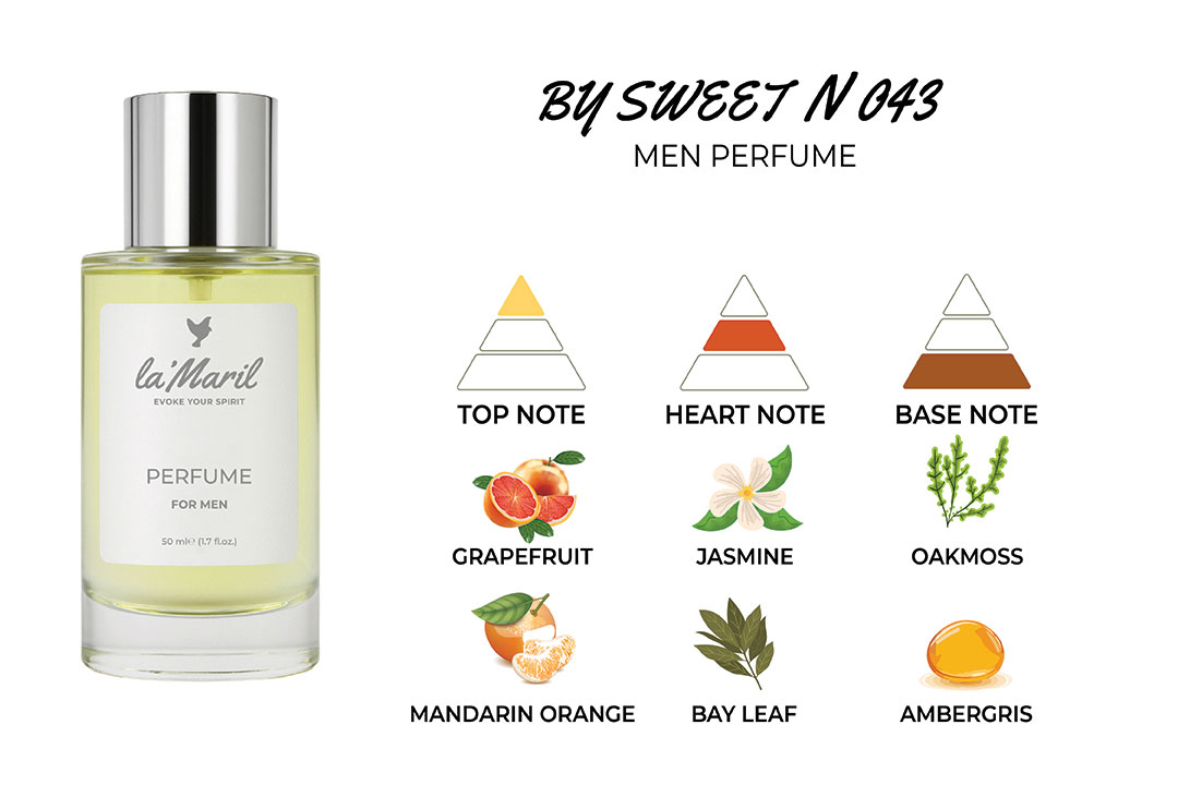 by-sweet-lamaril-Лучший-мужской-парфюм Sea Notes, Grapefruit, Mandarin Orange Bay Leaf, Jasmine Ambergris, Guaiac Wood, Oakmoss, Patchouli lamaril-Лучший-мужской-парфюм