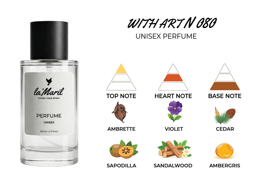 with art lamaril unisex perfumes Sapodilla, Ambrette (Musk Mallow) Magnolia, Violet, Sandalwood Ambergris, Cedar, Musk lamaril unisex parfum in Türkiye